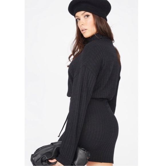 Privy Black Ribbed Turtleneck Long Sleeve Dress - Picture 2 of 5